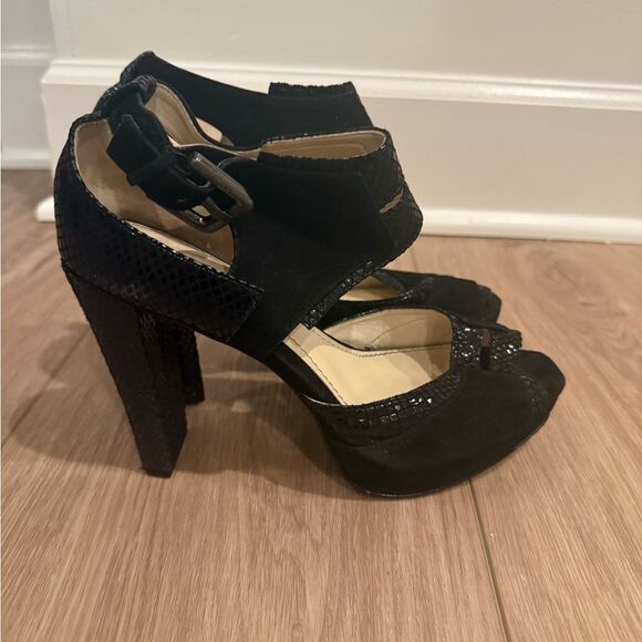 Calvin Klein Black Snake Print Platform Heel with Buckle - Picture 2 of 4